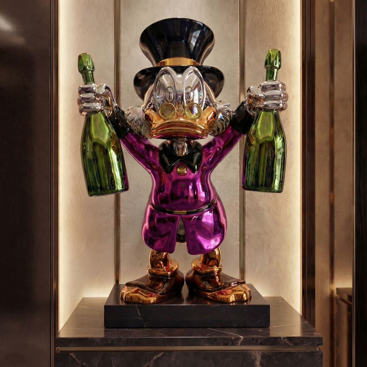 Champagne McDuck Monopoly game by Atelier Home Gallery featuring cartoon duck character and classic Monopoly board design