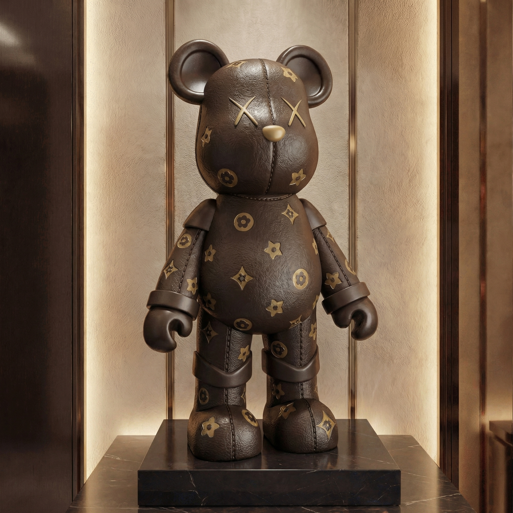 Atelier Home™ The LV Bear™ plush toy featuring soft fabric, detailed design, and a stylish LV-inspired pattern.